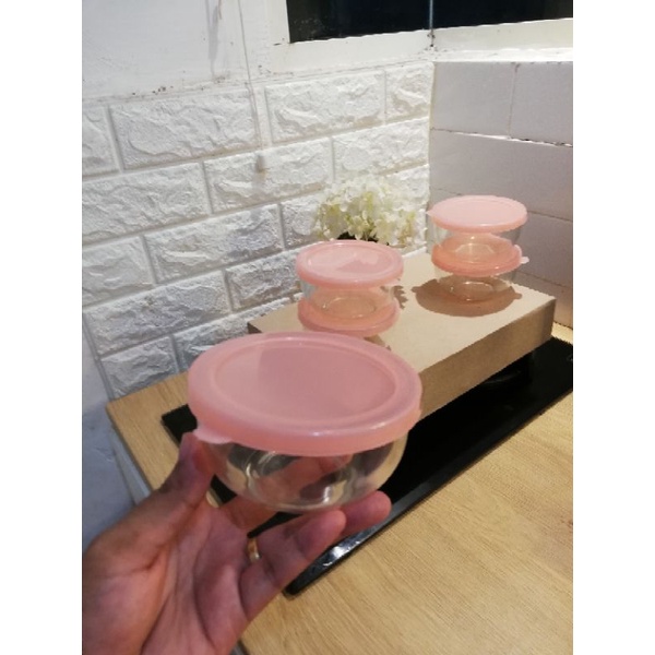 Mangkok Mangkuk Bumbu Mpasi Kaca Beling Kecil Bulat Tutup Plastik 250ml