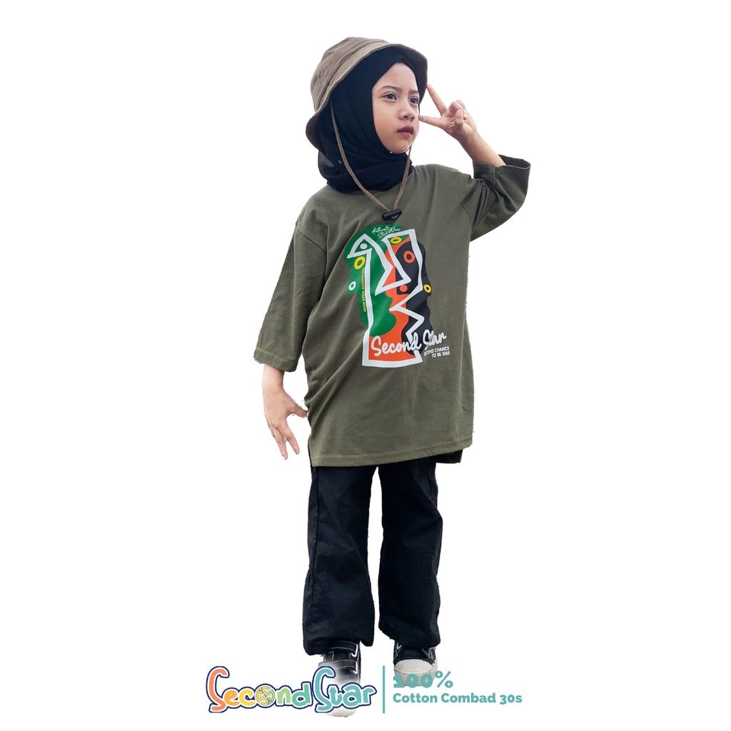 Second star kaos oversize anak perempuan tunik kaos anak premium combad 24s warna army