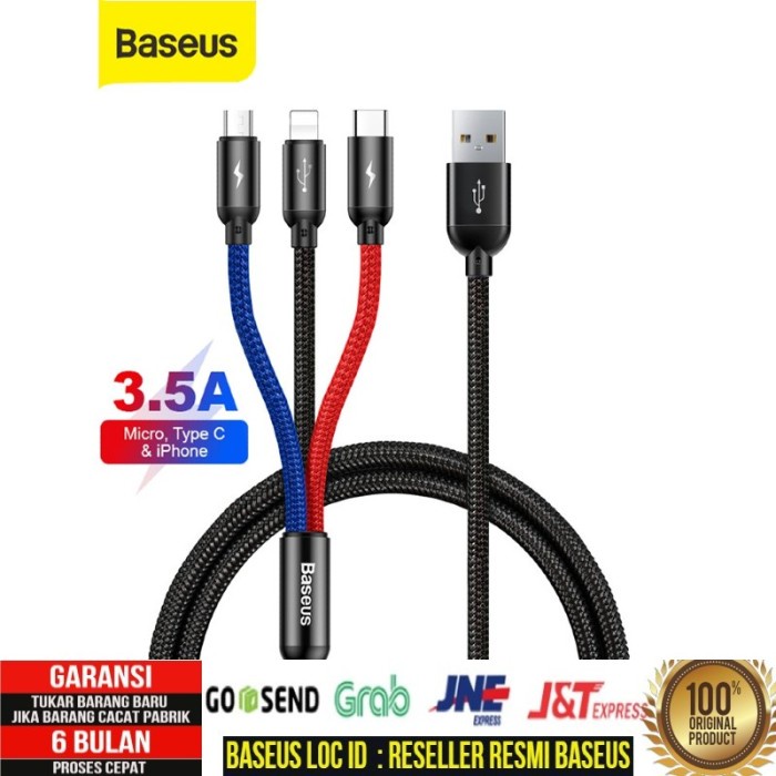 Baseus Kabel Data Primary Colors 3in1 Quick Charger