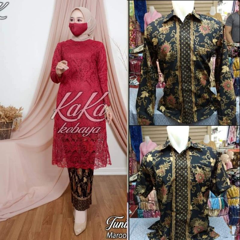 Couple Kebaya Tunik Kurung Brokat / Kebaya Couple / Kebaya Jumbo / Kemeja Batik