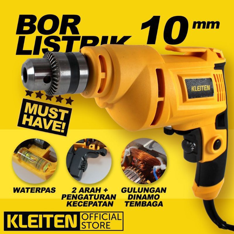 Bor listrik 10mm Kleiten Bor bolak balik Variable speed