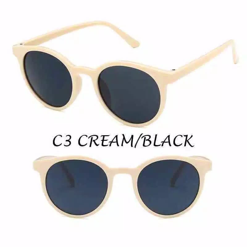 (27AN.ID) kacamata Hitam korean fashion unisex  KM36 retro bingkai putaran kacamata pria dan wanita-CREAM/BLACK