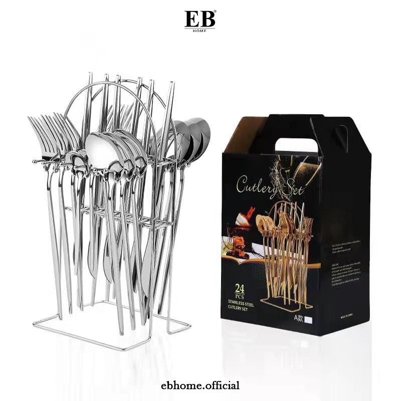 Alat Makan Sendok Garpu Set Stainless Steel Tebal dengan Gantungan- Silver