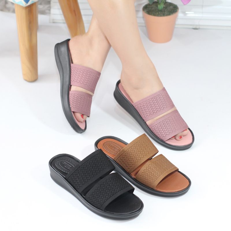 Sandal Teplek Wanita Distro Selop Rajut elastis Flat/sandal slop karet rajut cewek Murah TM2112