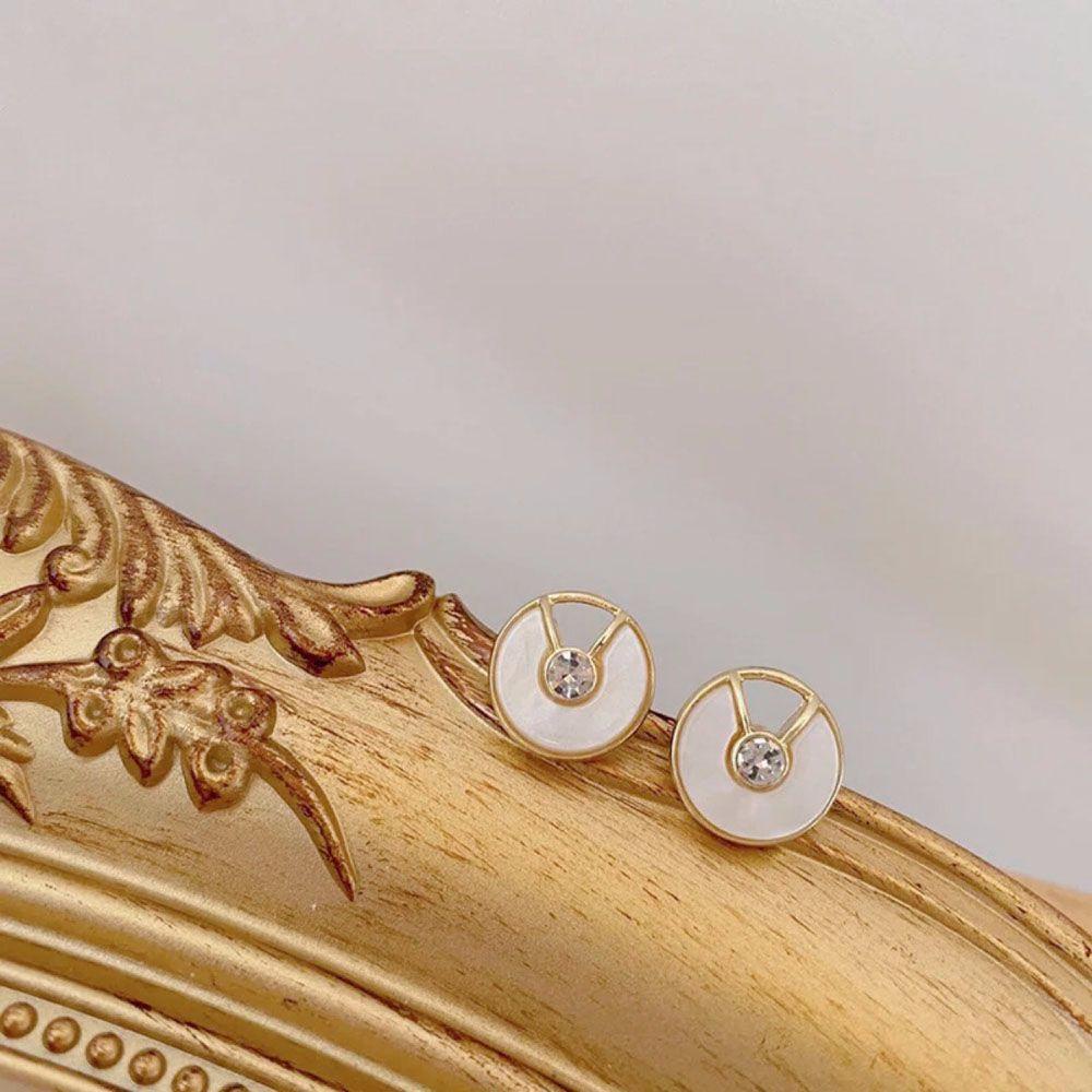 NICKOLAS1 Anting Trendi Elegan Wanita Gadis Bunga Bulat Geometris Fritillaria Berlian Imitasi Stud Earring