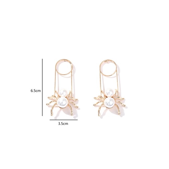 LRC Anting tusuk Fashion Golden Alloy Spider Pearl Stud Earrings D76904