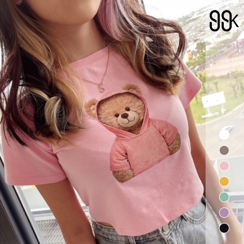 SUPIMA Cotton BM Girls T-Shirt Bear Print Crop Top Atasan Wanita 2503 (S-XL)