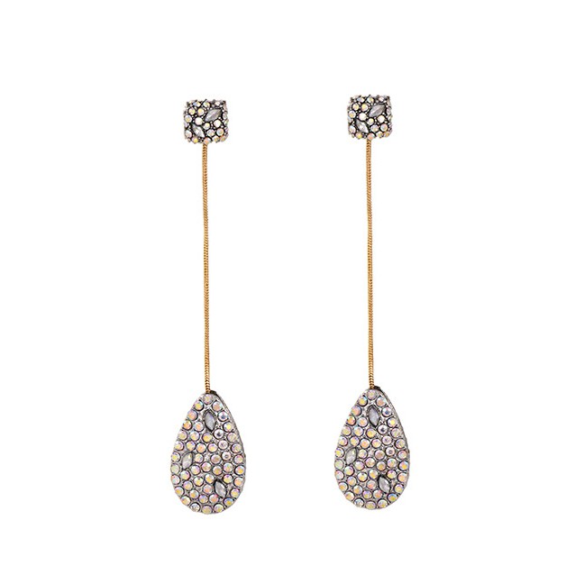 LRC Anting Tusuk Fashion Ab Color Alloy Rhinestone Drop Earrings D45533