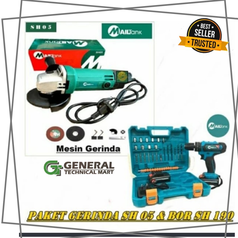 Paket mesin bor baterai impact mailtank & Gerinda tangan 4" Mailtank