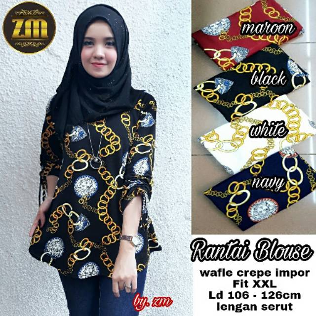 rantai blouse//blouse motif rantai/black/navy/white/maroon