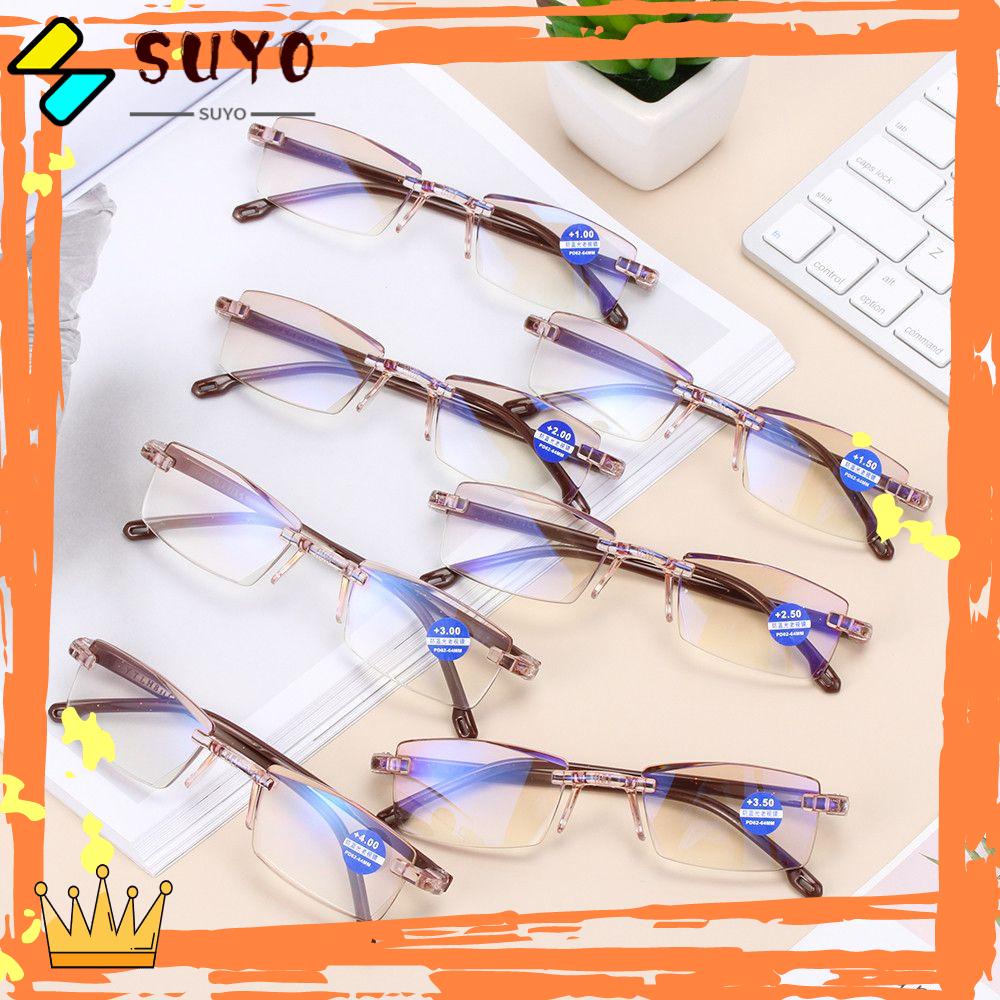 SUYOU +1.0-+4.0 Degree Reading Glasses Ultralight Presbyopia Eyewear Anti Blue-ray Rimless Computer Goggles Diamond-cut Gaming Unisex Radiation Protection/Multicolor