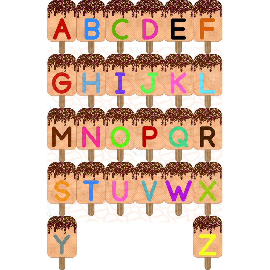 KARTU BELAJAR BAYI MENGENAL ALFABET / FLASH CARDS BABY ALPHABET, ICE CREAM SHAPE