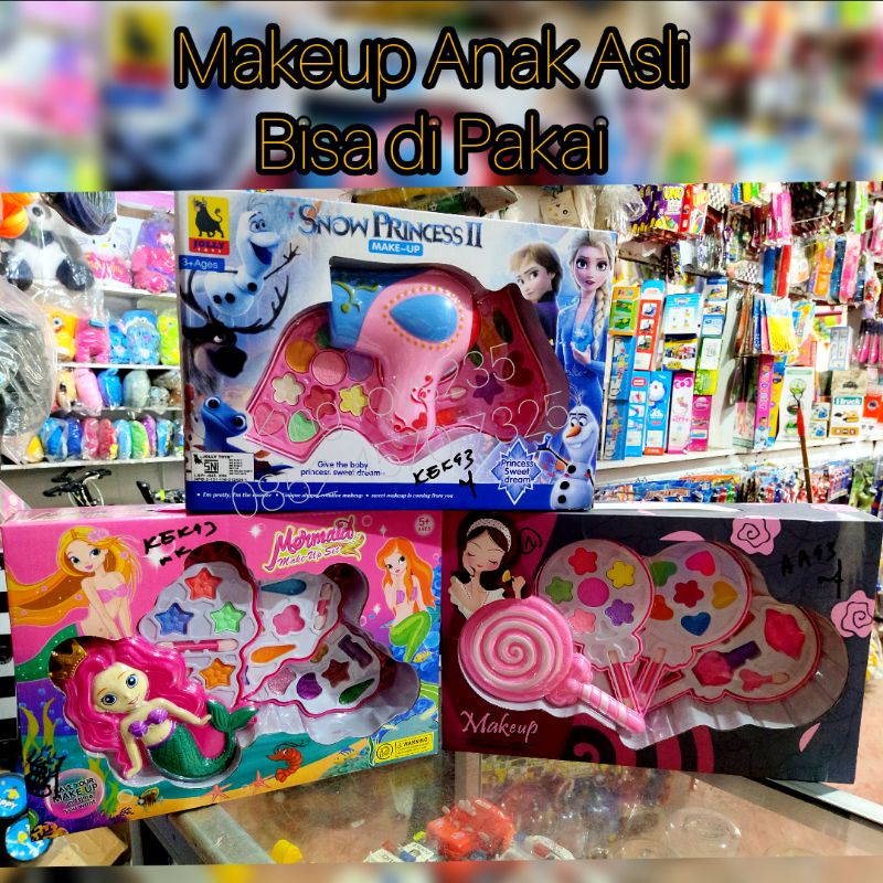 Mainan Anak Make Up Asli Bisa Pakai Dandan Kecantikan Kosmetik Bedak Lipstick Gincu Frozen Mermaid P