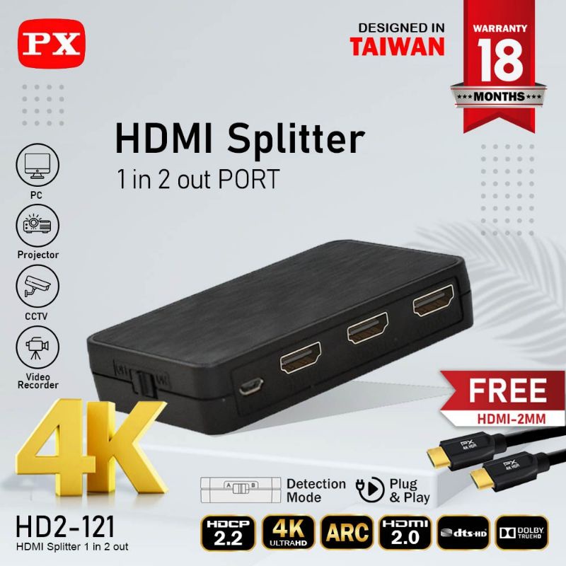 HDMI Splitter 2 Port Support 4K PX HD2-121