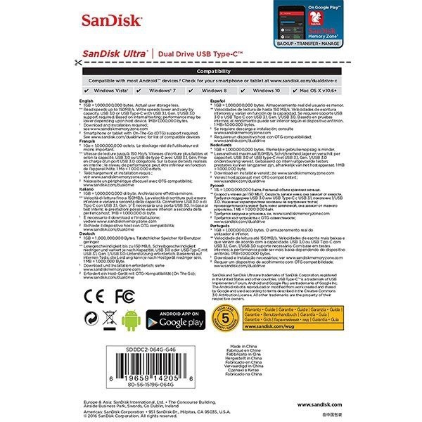 Flashdisk Sandisk Type C USB 3-1 Dual USB OTG 64GB SDDDC2-064G