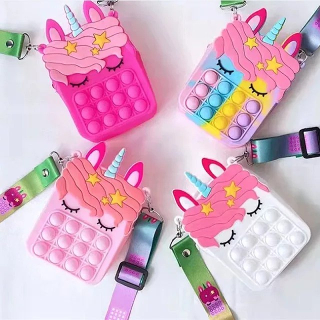 ST Kado Aksesoris Anak Tas UNICORN Tas Selempang Sling Bag Pop It mainan anak Pop ITS Fidget Push Toys-Kado Anak Perempuan