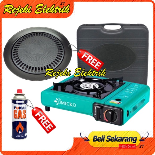 Paket Kompor Portable + Free Ultra Grill Pan + Gas Kaleng - BBQ Pemanggang Serbaguna