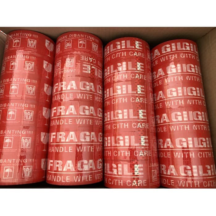 

perekat-pengikat- lakban fragile merah best seller!! (48mm x 90 y ) 2 inch -pengikat-perekat.