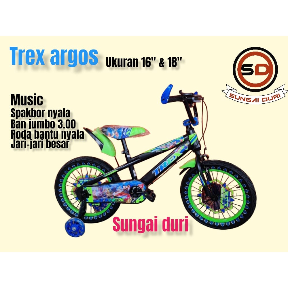 bmx trex argos 16 &amp; 18 inch sepeda anak cowok music dan lampu