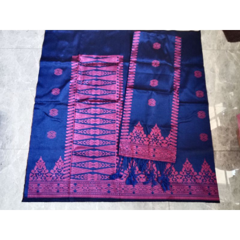 songket silungkang warna biru pink