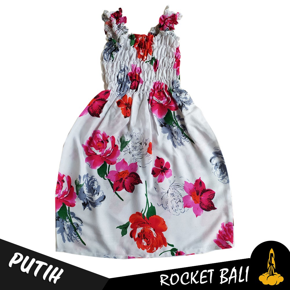 Grosir Dress Anak Warna Putih - Dress Kerut Anak - Daster Anak Motif Bunga - Daster Bali Untuk Anak