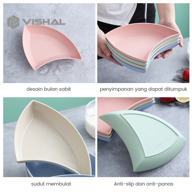 VISHAL Piring Plastik / Piring Saji Unik Segi Lima Warna-Warni Bahan Jerami Gandum Segi Tiga VS-88