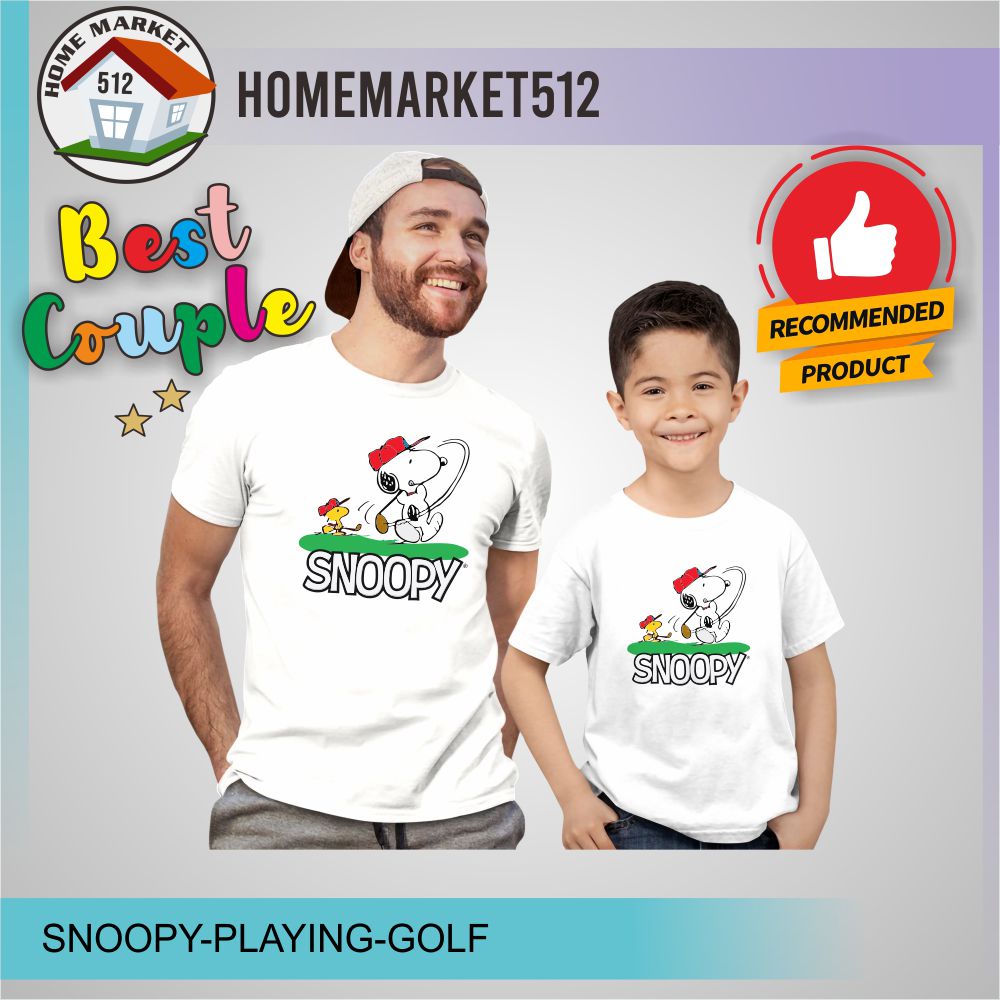 Kaos Anak Baju Couple Keluarga Kaos Pasangan Snoopy Playing Golf| Homemarket512-0
