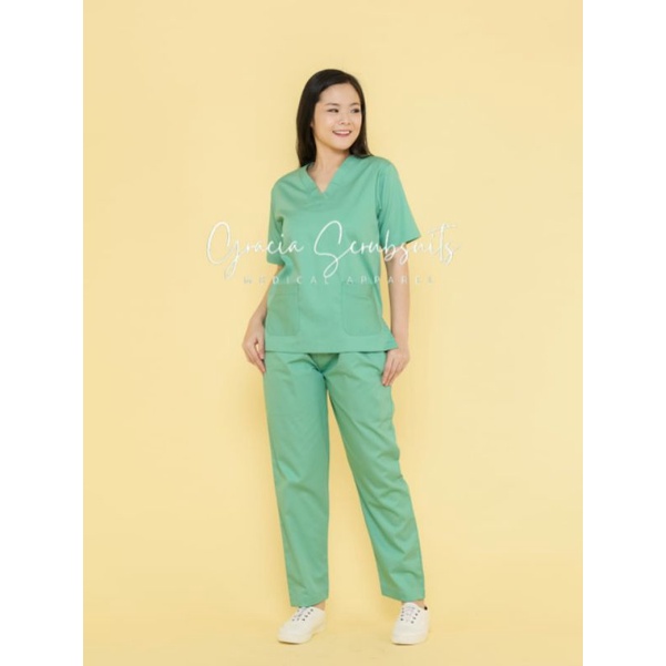 READY STOCK!  GRACIA SCRUBSUITS - stel v neck baju jaga jamal scrubsuits baju oka OK APD dokter MURAH lengan pendek AMERICAN DRILL PREMIUM