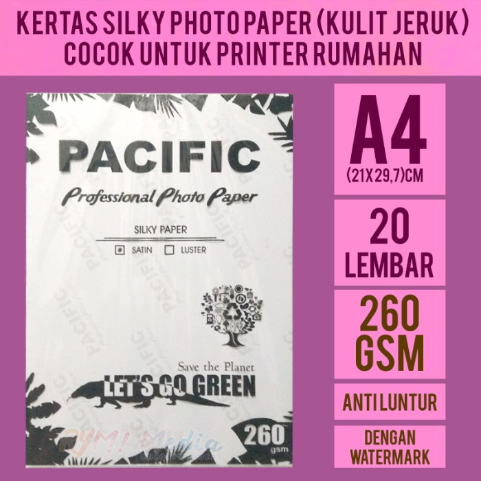 

Senikertas- Kertas Foto Silky 260 Gsm A4 Isi 20 / Photo Paper Kulit Jeruk Satin -Kertas-Seni.