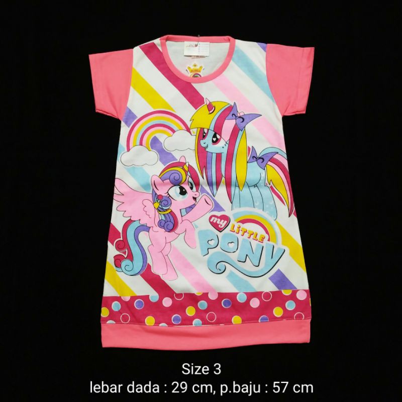 Daster Kaos Anak Karakter Dress Harian Cewek 1T - 2T "Rainbow Pony"