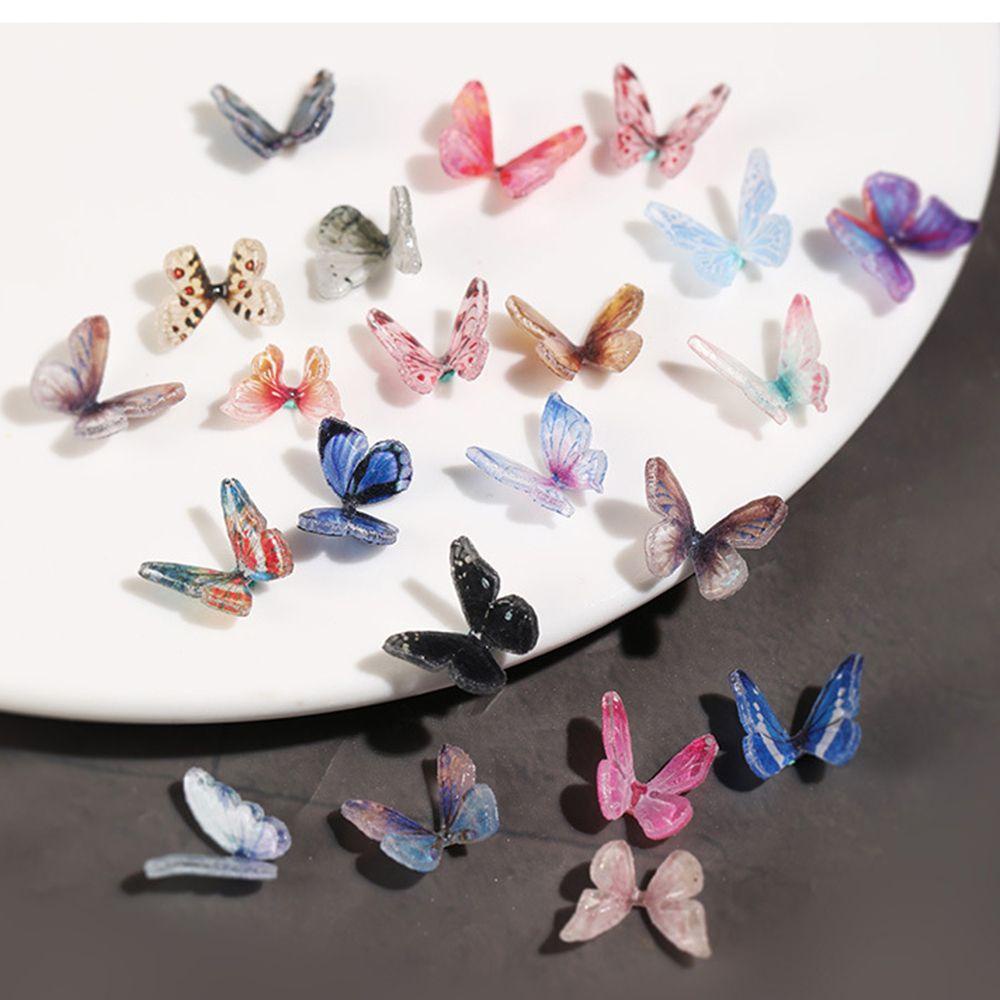 Mxbeauty 20 Pcs Ornamen Kupu-Kupu 3D Bahan Resin Aksen Berlian Imitasi Untuk Nail Art