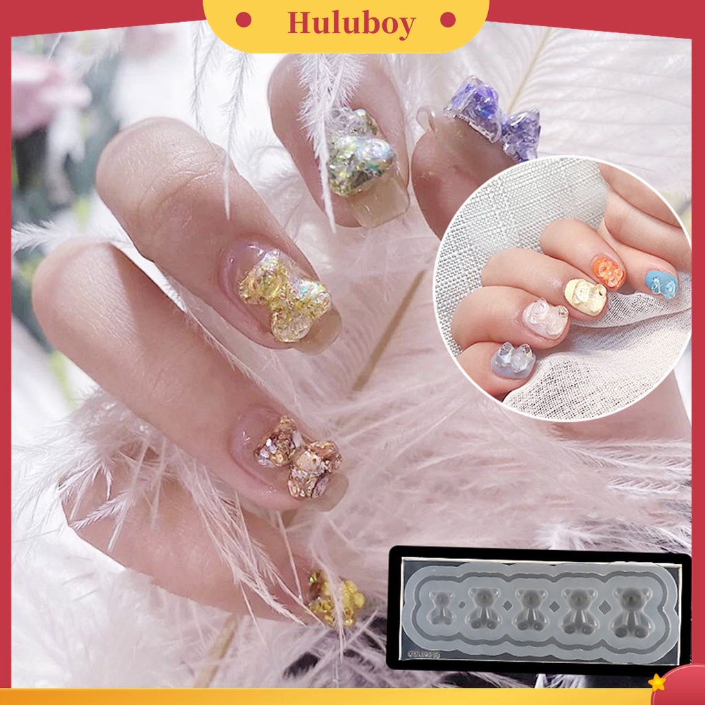 Huluboy Huluboy♡ Cetakan Ukiran Kuku 3D Bentuk Beruang Kupu-Kupu Bahan Silikon Untuk Manicure