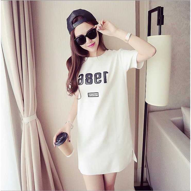 Rok Casual Lengan Pendek Leher Bulat Dress Simple T-Shirt Longgar Cantik Kualitas Bagus Premium