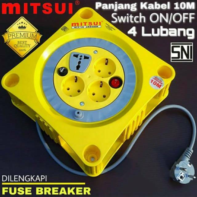 MITSUI Kabel Roll Gulung MCR 106 Jaguar 10M Saklar ON OFF With Fuse Breaker - Yellow