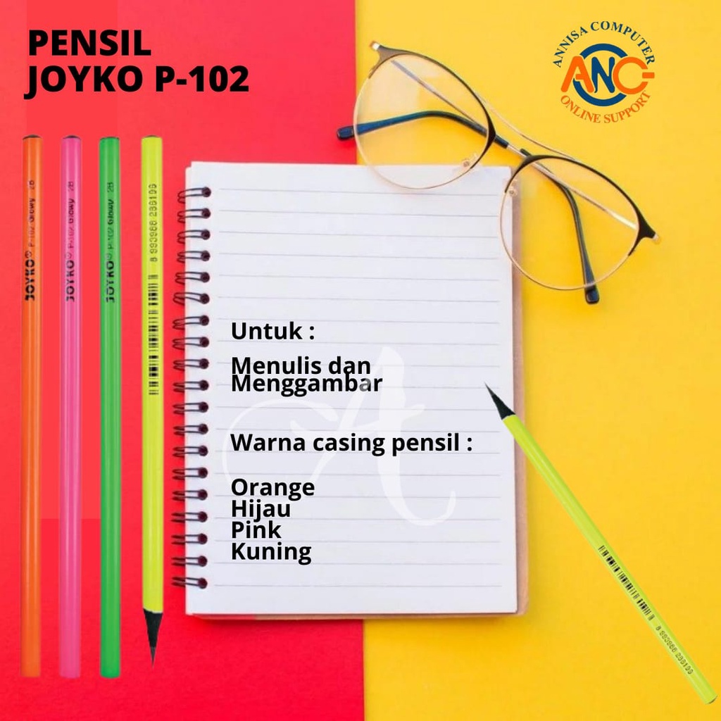 

PENSIL JOYKO P - 102 2B Glowy / 1 BOX 12 PCS / Pencil Kayu Hitam ORI