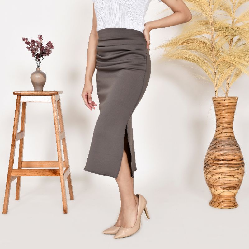 Midi Shrimp Skirt Slit Casual Korean Style