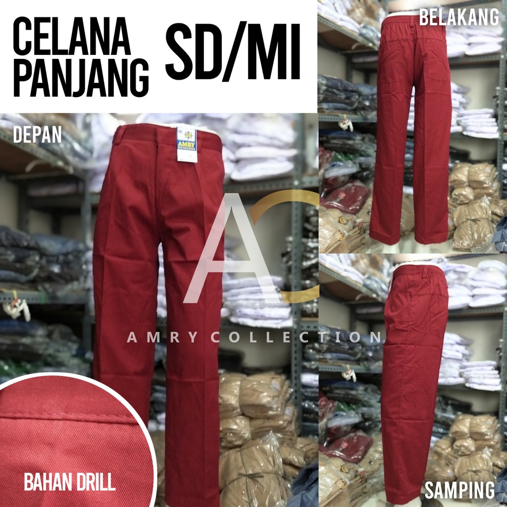 Seragam Sekolah Celana SD Panjang warna merah Drill Seragam Sekolah Celana SD Panjang warna merah Drill