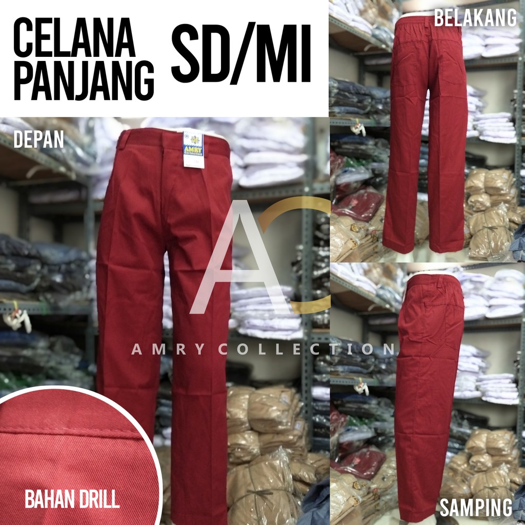 Seragam Sekolah  Celana  SD Panjang warna merah Drill 