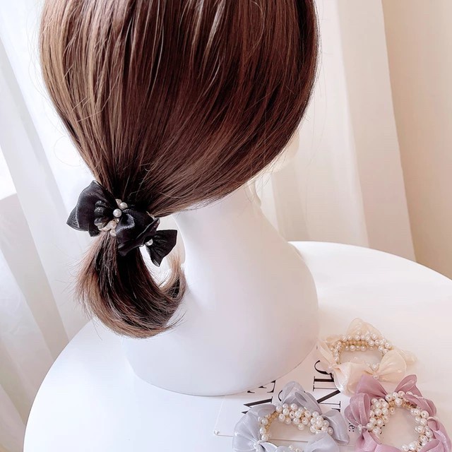 Ikat rambut pita mutiara tpmu kuncir korea ikat rambut pearl ribbon