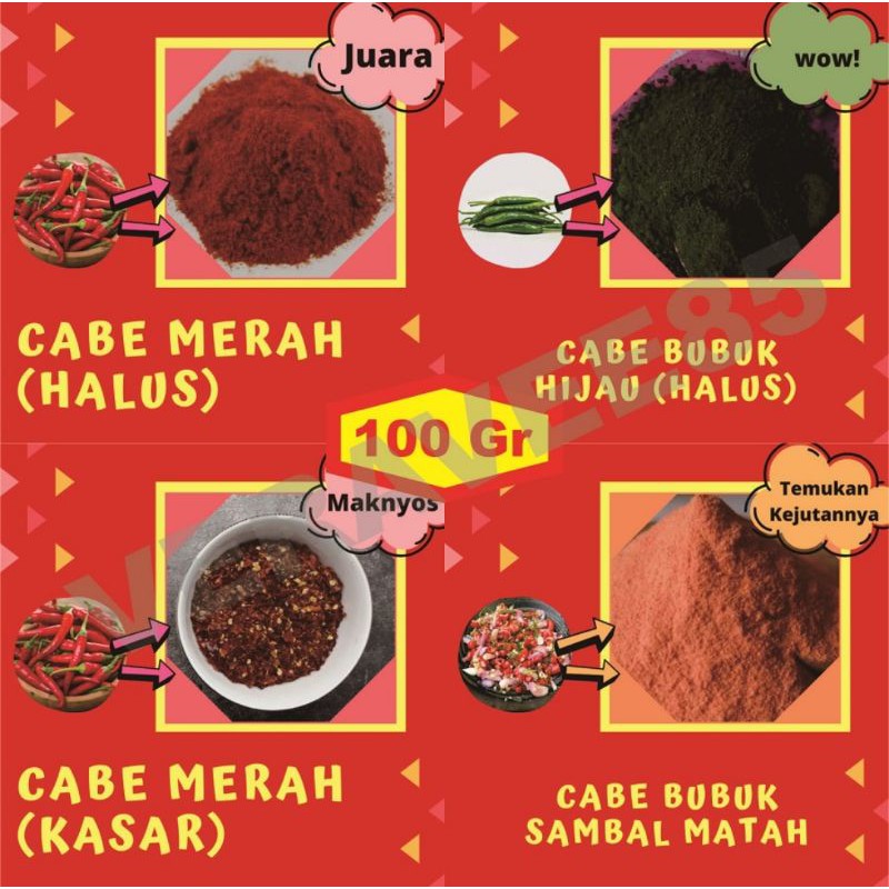 

Bubuk Cabe Halus Super Extra Pedas Asin Gurih Rasa Daun Jeruk Aida Kasar Kering Tabur Murah Enak