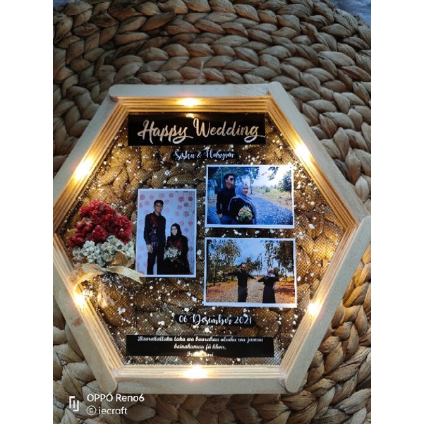 1 HARI JADI Hexa Frame Hexa Flower in Frame Kado Pernikahan Kado Ulang Tahun Kado Unik Kado Tunangan Kado Wisuda free box