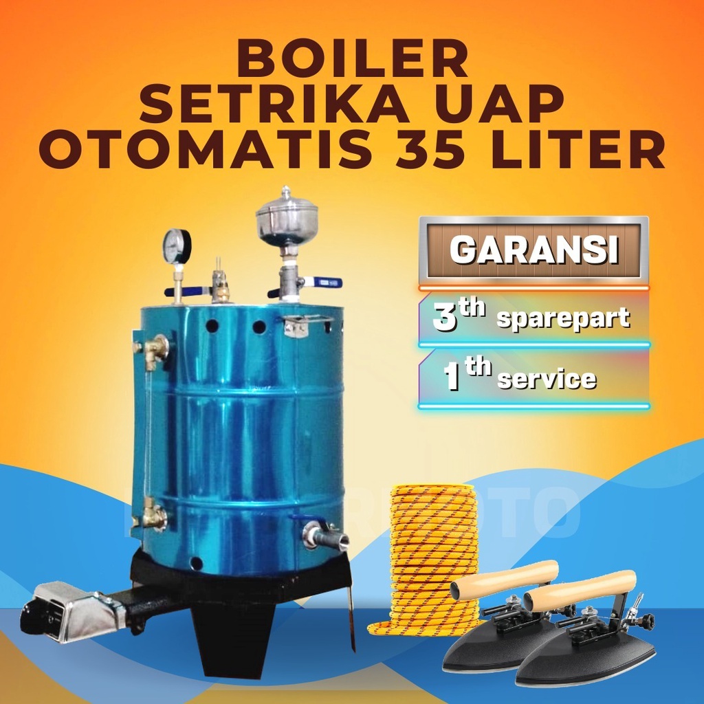 Setrika Uap Boiler Steam Laundry 35 liter Otomatis Api Mistermoto 2 Kepala setrika