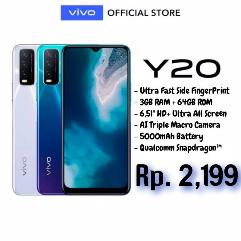 HP Vivo Y20 - ROM 64GB - Side FingerPrint - 5000mAh - Quallcom Snapdragon