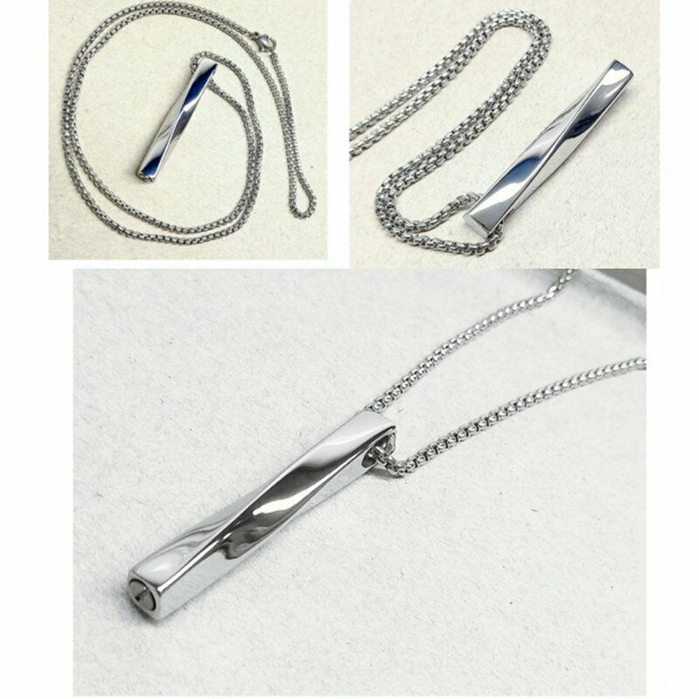 【COD Tangding】Fashion Men Women Punk Spiral Rectangle Pendant Necklace Steel Chain Gold Silver Black Jewelry Gifts