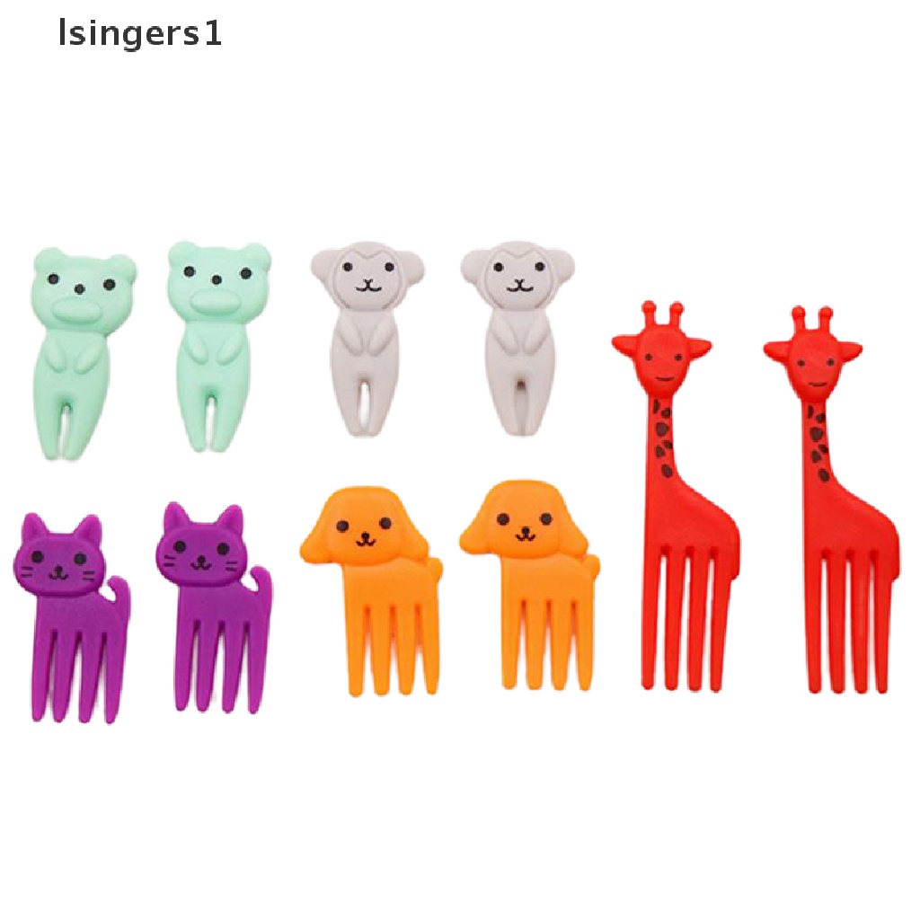 (lsingers1) 10pcs Garpu Buah / Kue / Dessert Mini Motif Kartun Hewan Untuk Anak
