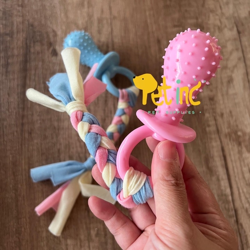 DOT pastel teething rubber toy with rope