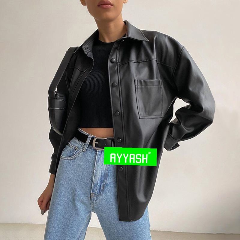 Mantel Kulit Antik Wanita 2020 Baru Longgar Hitam Pu Jaket Wanita Single Breasted Punk Pendek Faux Kulit Mantel Mujer