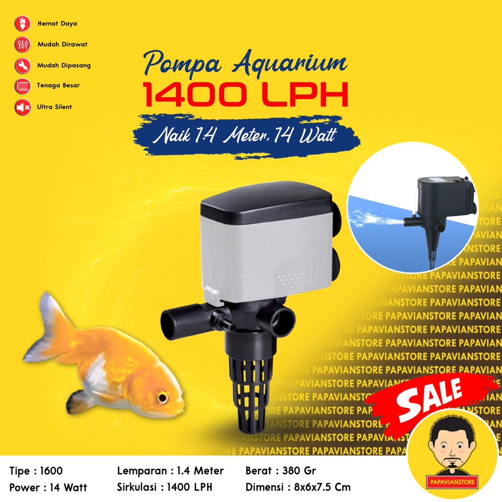 Pompa Mesin Aquarium Celup Filter Air Kolam Ikan Low Watt Tank Submersible Hidroponik Hydroponic Water Pump Waterfall Air Terjun Hias - 1000 LPH Liter Per Jam 1 Meter Rendah Daya Ketinggian 2m P010