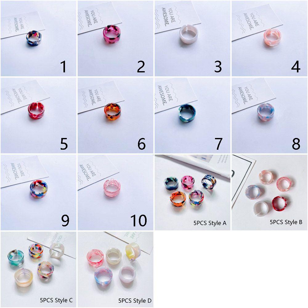 Preva 1/5pcs Cincin Asetat Warna-Warni Vintage Pesta Asetat Gaya Retro Sederhana