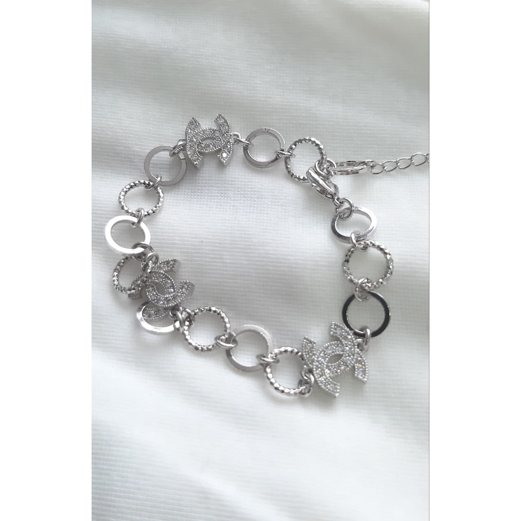 GELANG TANGAN RANTAI WANITA XUPING CHANEL WARNA SILVER LAPIS EMAS
